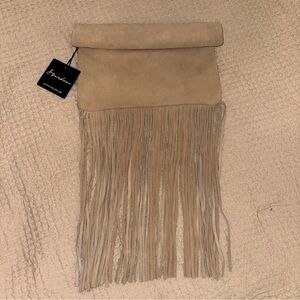 Starlow Boutique Beige Fringe Clutch
